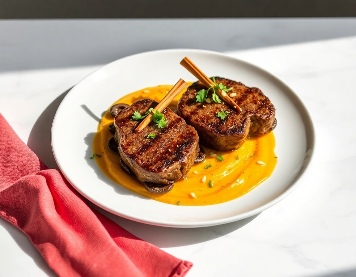 Lamb Cutlets with Kumara Mash & Miso Mushrooms