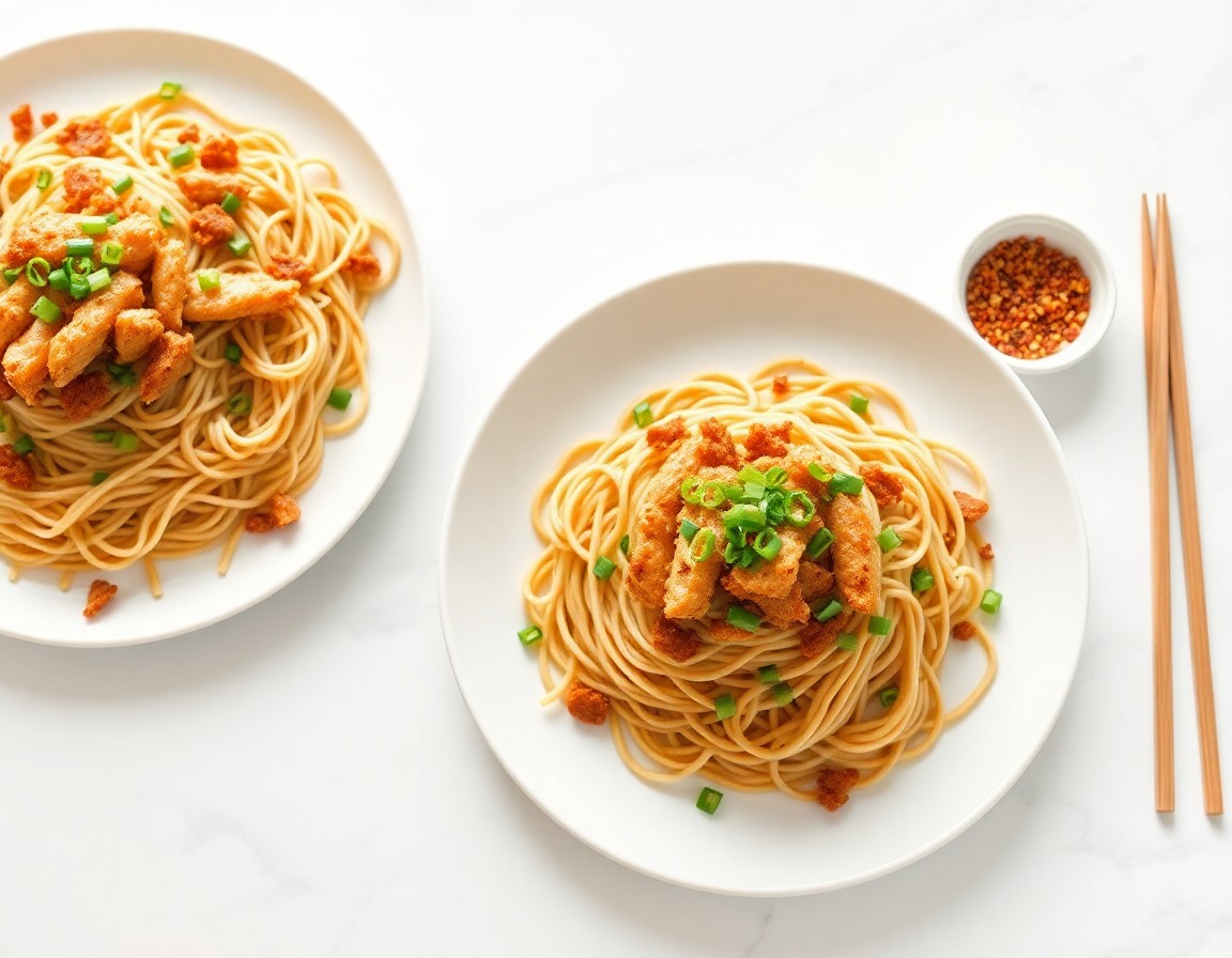 Crispy Garlic Noodles with Ginger Chicken